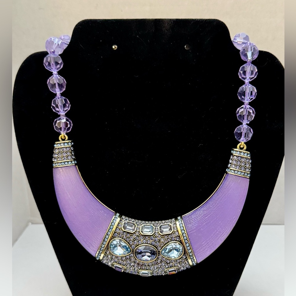 Heidi Daus “Say It With Style” Beaded Bib Drop Purple Necklace
